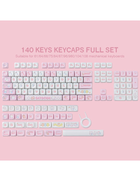 Juego de Teclas PBT Gato Bonito 140 Teclas MOA Cherry MX