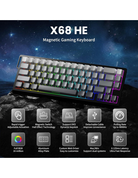 Teclado Gaming MAMBASNAKE X68 HE RGB 8000Hz Luz de Luna