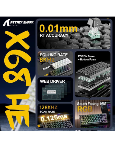 Teclado Gaming MAMBASNAKE X68 HE RGB 8000Hz Luz de Luna