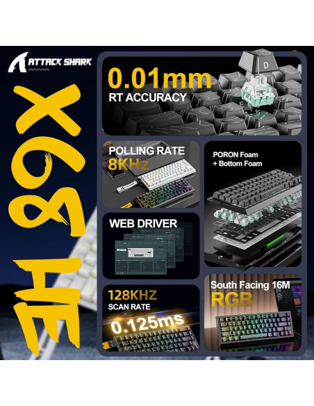 Teclado Gaming MAMBASNAKE X68 HE RGB 8000Hz Luz de Luna