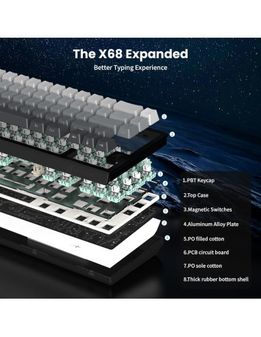 Teclado Gaming MAMBASNAKE X68 HE RGB 8000Hz Luz de Luna