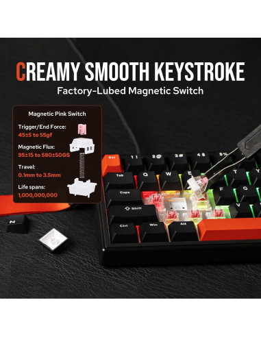 Teclado para Juegos EPOMAKER HE68 Magnético 8000Hz RGB Negro