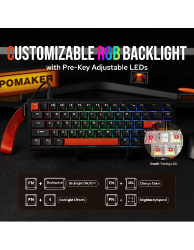 Teclado para Juegos EPOMAKER HE68 Magnético 8000Hz RGB Negro