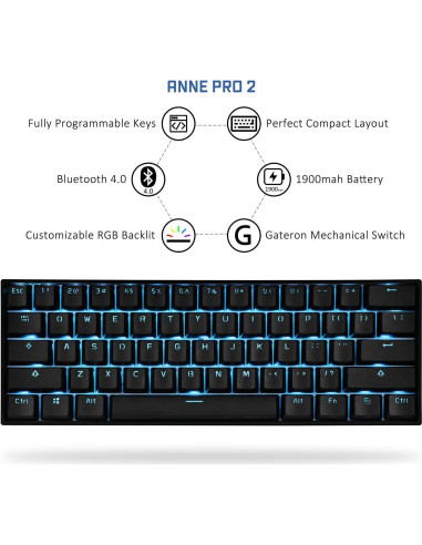 Teclado Mecánico Anne Pro 2 60% RGB Bluetooth Gateron Rojo