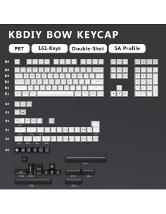 Juego de Teclas PBT Doble Tiro KBDiy Bow 160 Teclas Negras y Blancas 2