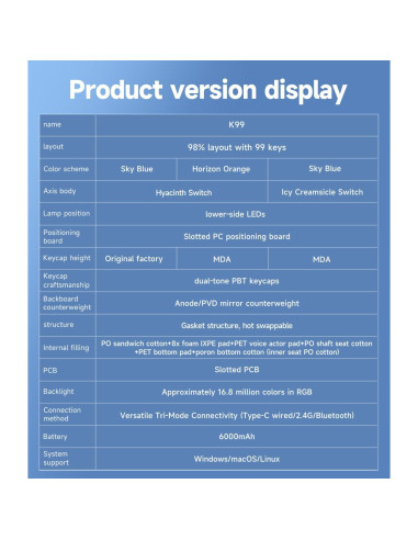 Teclado Mecánico Inalámbrico MCHOSE K99 98% RGB 6000mAh