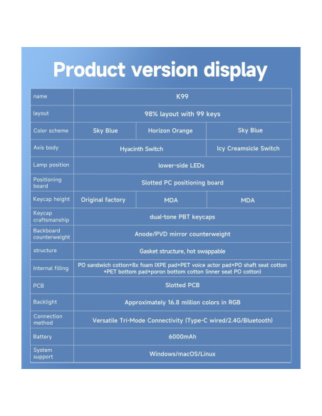 Teclado Mecánico Inalámbrico MCHOSE K99 98% RGB 6000mAh Teclado Mecánico Inalámbrico MCHOSE K99 98% RGB 6000mAh