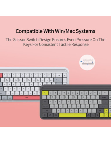 Teclado Gaming Inalámbrico S80 - 3 Modos, Silencioso, Blanco