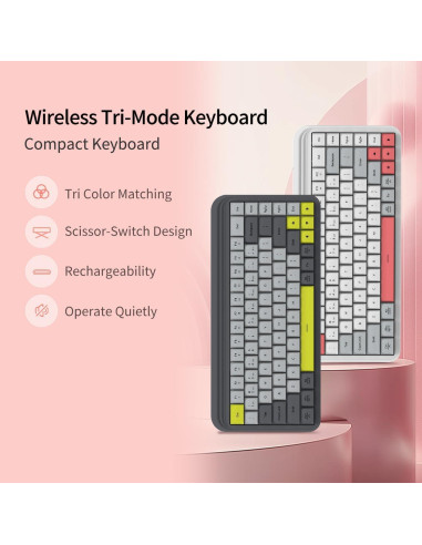 Teclado Gaming Inalámbrico S80 - 3 Modos, Silencioso, Blanco