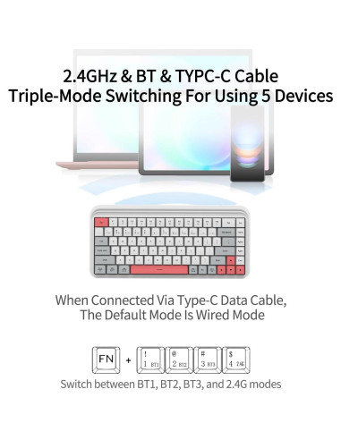 Teclado Gaming Inalámbrico S80 - 3 Modos, Silencioso, Blanco