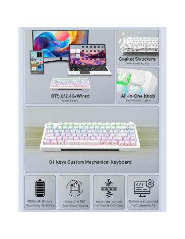 Teclado Mecánico E-YOOSO Z-82 RGB 75% Hot Swappable 81 Teclas