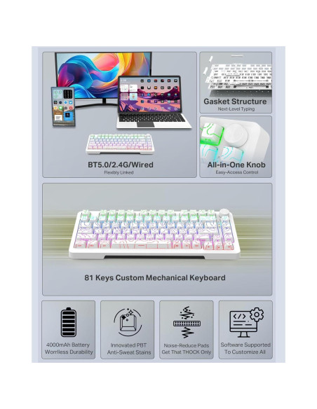 Teclado Mecánico E-YOOSO Z-82 RGB 75% Hot Swappable 81 Teclas Teclado Mecánico E-YOOSO Z-82 RGB 75% Hot Swappable 81 Teclas