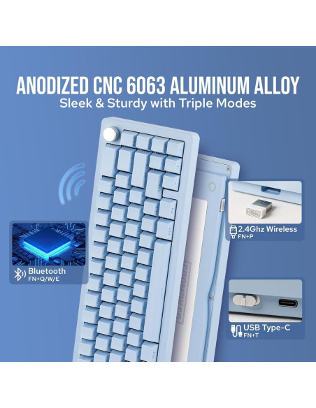 Teclado Mecánico Inalámbrico EPOMAKER Tide65 Azul 65% QMK/VIA Teclado Mecánico Inalámbrico EPOMAKER Tide65 Azul 65% QMK/VIA