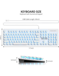 Teclado Retro con Cable Fogruaden, 104 Teclas Redondas, LED Azul 2