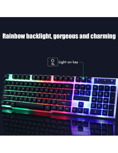 Combo Teclado y Ratón Gaming LED Sanpyl Negro 104 Teclas