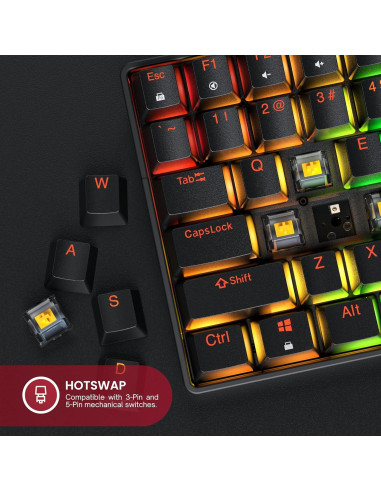 Teclado Mecánico HK Gaming GK75 75% Hotswap RGB Negro