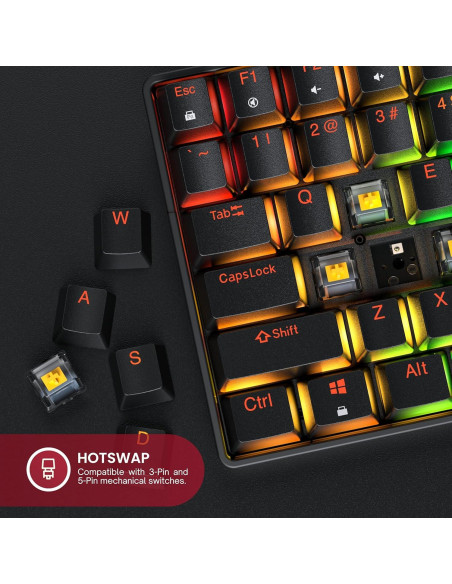 Teclado Mecánico HK Gaming GK75 75% Hotswap RGB Negro
