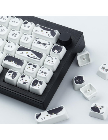 Conjunto de Teclas PBT 135 Gato Negro y Blanco Tyrixki