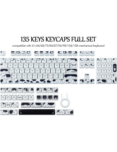 Conjunto de Teclas PBT 135 Gato Negro y Blanco Tyrixki