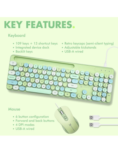 Combo Teclado y Ratón X9 Retro Iluminado Pastel Verde