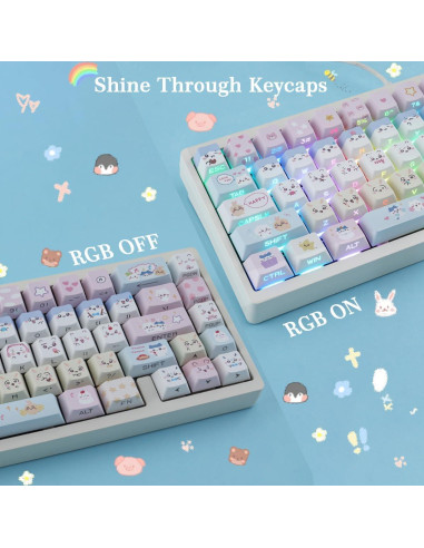 Conjunto de Teclas Kawaii PBT Tyrixki 136 Teclas Cherry MX