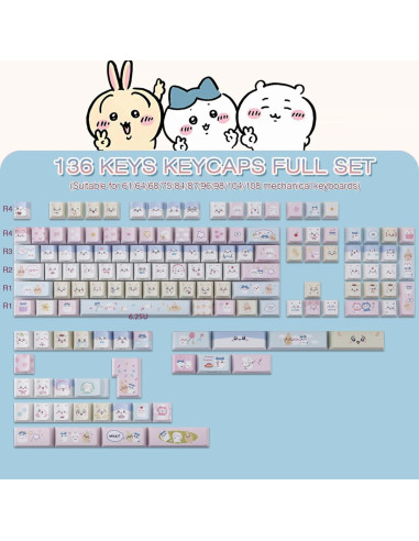 Conjunto de Teclas Kawaii PBT Tyrixki 136 Teclas Cherry MX
