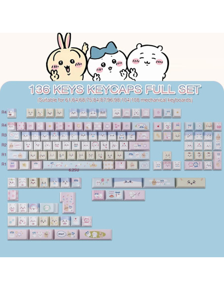 Conjunto de Teclas Kawaii PBT Tyrixki 136 Teclas Cherry MX