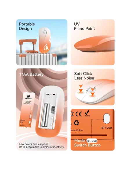 Ratón Inalámbrico RAPIQUE R306 Naranja Degradado 1600 DPI