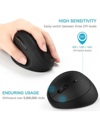 Ratón Inalámbrico Ergonómico Super Space 1600 DPI Negro