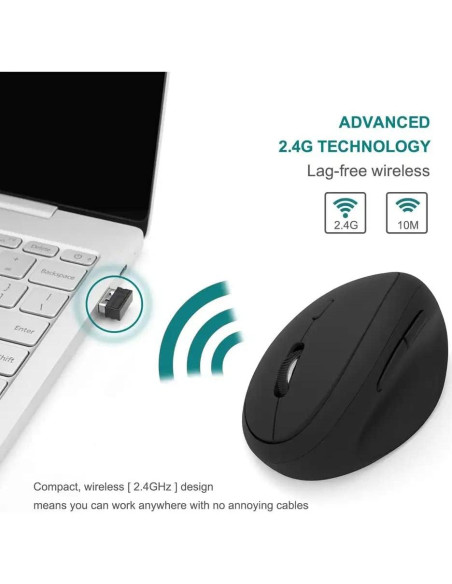 Ratón Inalámbrico Ergonómico Super Space 1600 DPI Negro