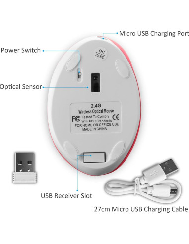 Ratón Vertical Inalámbrico Ergonómico Thanice Rosa 1600 DPI