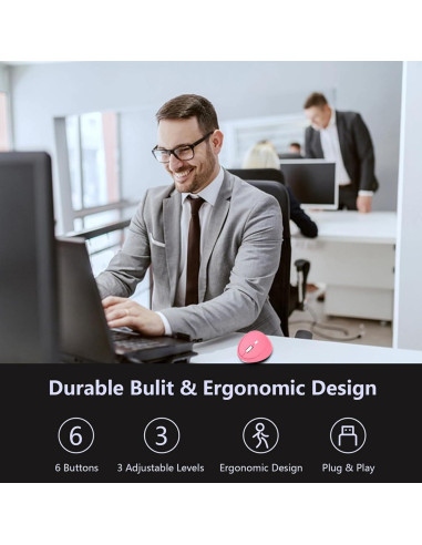 Ratón Vertical Inalámbrico Ergonómico Thanice Rosa 1600 DPI