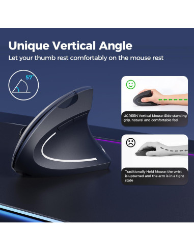 Ratón Inalámbrico Vertical Ergonómico AVMTON 6 Botones Verde