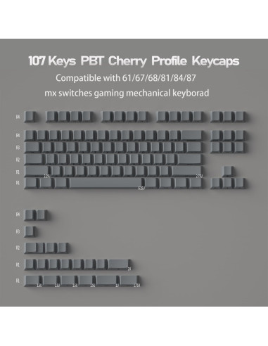Juego de Teclas Grises PBT Mintcaps 107 Teclas para Mecánicos