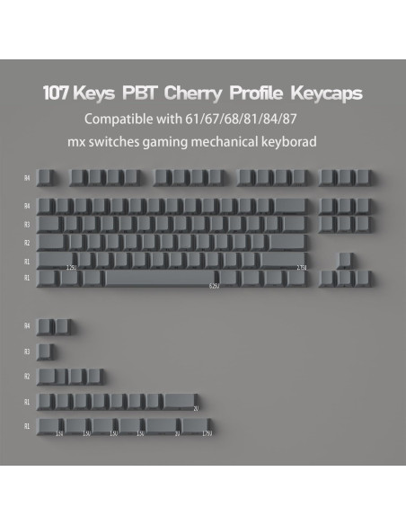 Juego de Teclas Grises PBT Mintcaps 107 Teclas para Mecánicos