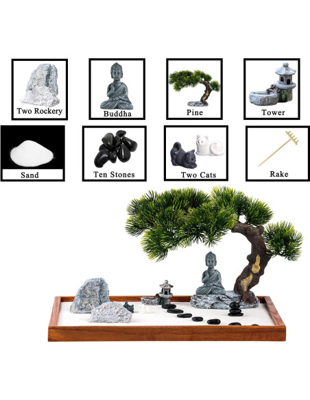 Kit Jardín Zen dgudgu - Mini Jardín de Escritorio 35x24 cm