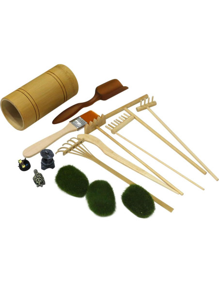 Mini Jardín Zen JJJ Arts - Kit de 15 Piezas con Rastrillos