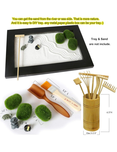 Mini Jardín Zen JJJ Arts - Kit de 15 Piezas con Rastrillos
