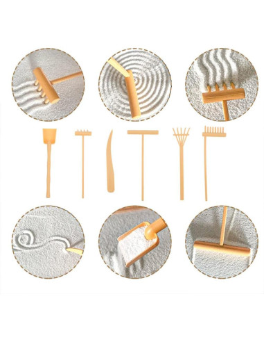 Kit de Rastrillo de Jardín Zen STOBOK Mini 6 Piezas Amarillo