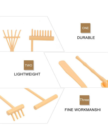 Kit de Rastrillo de Jardín Zen STOBOK Mini 6 Piezas Amarillo