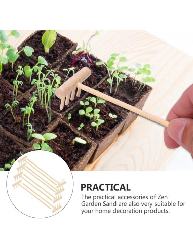 8 Mini Rastrillos de Jardín Zen EXCEART de Bambú 14x3.5cm