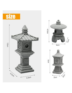 Juego de 3 Estatuas de Pagoda Miniatura Saihisday 12 cm 2