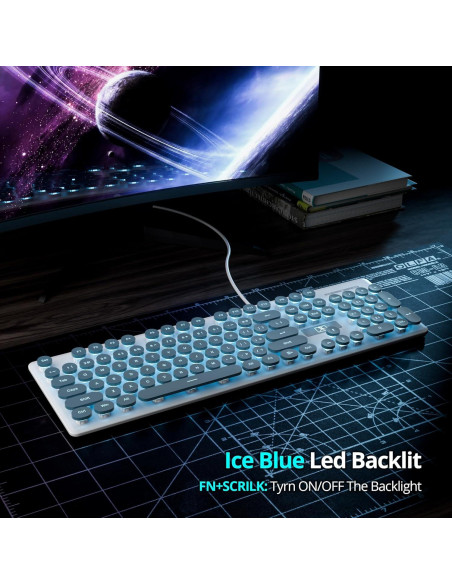 Teclado Retro Punk SbocKeeb V300 USB 104 Teclas Azul LED Teclado Retro Punk SbocKeeb V300 USB 104 Teclas Azul LED