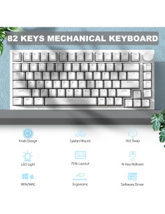 Teclado Mecánico ATTACK SHARK AK820 75% USB-C Blanco Clicky 2