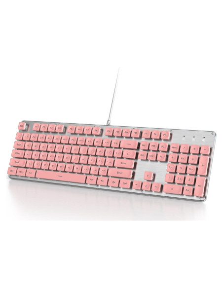 Teclado Owpkeenthy Rosa Iluminado Silencioso 104 Teclas