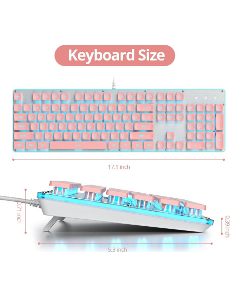 Teclado Owpkeenthy Rosa Iluminado Silencioso 104 Teclas