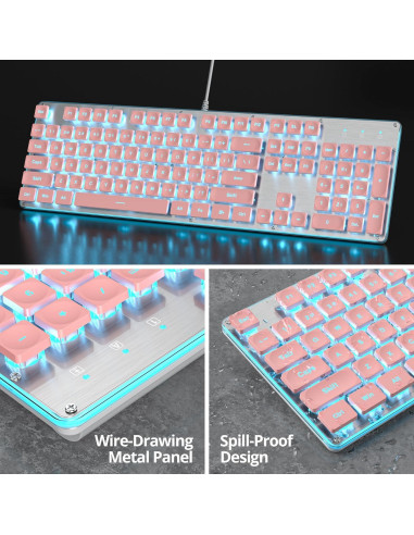 Teclado Owpkeenthy Rosa Iluminado Silencioso 104 Teclas