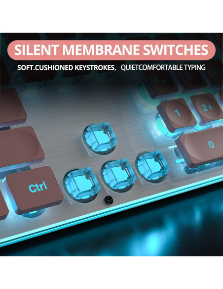 Teclado Owpkeenthy Rosa Iluminado Silencioso 104 Teclas