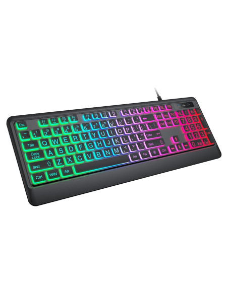 Teclado Retroiluminado KOPJIPPOM con Teclas Grandes y USB