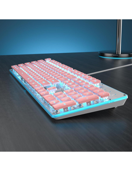 Teclado Owpkeenthy Rosa Iluminado Silencioso 104 Teclas